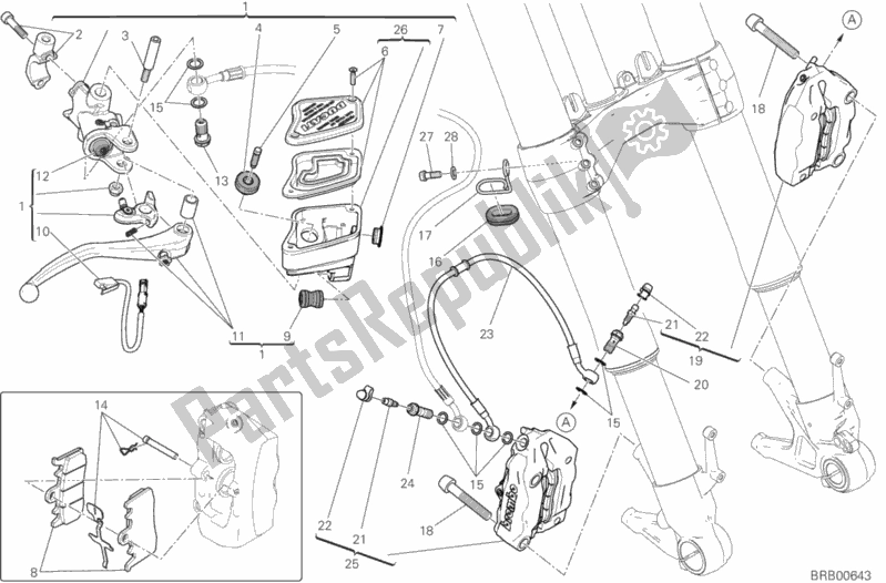 All parts for the Front Brake System of the Ducati Diavel Xdiavel Sport Pack Brasil 1260 2018